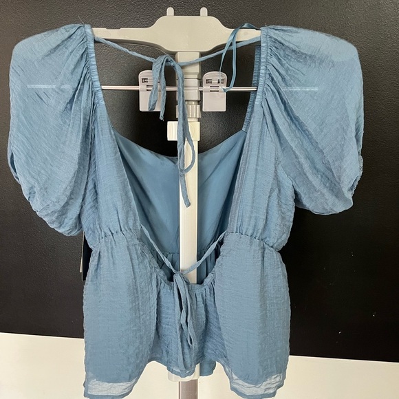 💙 Melrose and Market Blue Smocked Peplum Blouse – Size Small 💙 NWT | 2-Tie Bac - Picture 8 of 12